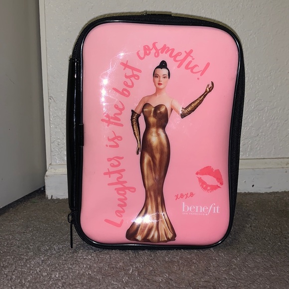 Benefit travel cosmetic bag with carrying strap